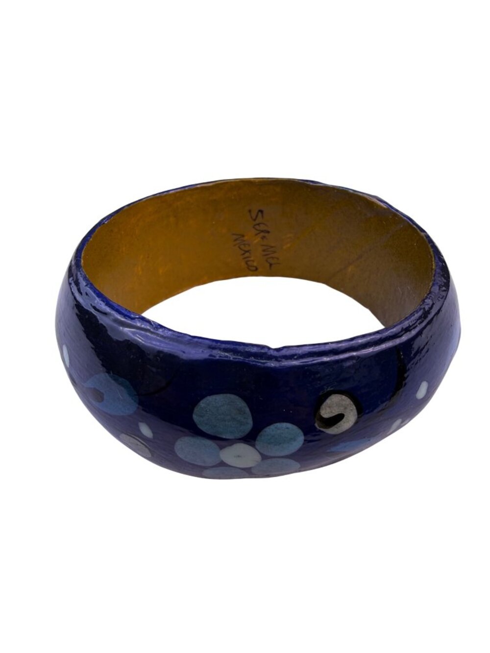 Pulsera Madera Pintada Maraca Sergio Mexico Blue Bangle Bracelet
